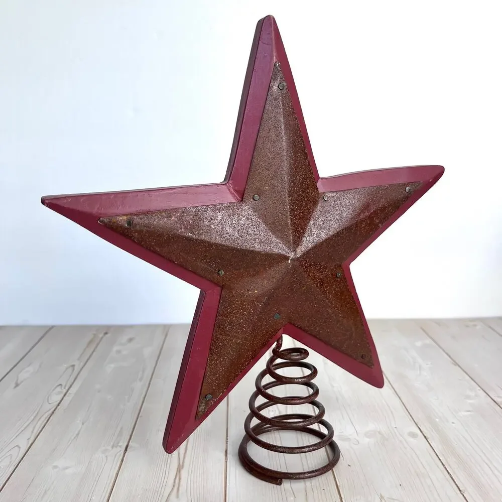 Rustic Western Wooden, Wire, Metal Leather Star & Hearts Ornaments & Tree Topper